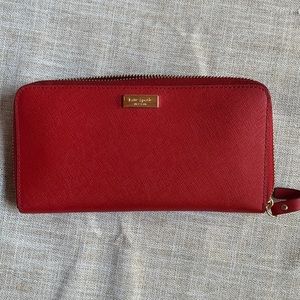 Kate Spade red leather rectangular zip around wallet like new